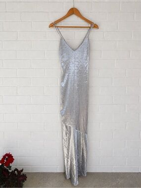 H&M Silver Satin Maxi Dress ✨ Elegant Bodycon Evening /Size 6